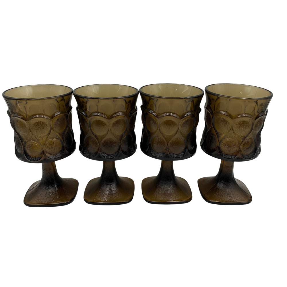 Noritake Spotlight Walnut Brown Water Goblets Set of 4 Mid Century Modern Glass